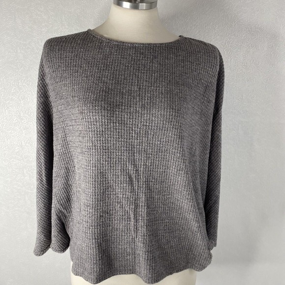 THML Sz M Cropped Gray Waffle Knit Sweater - Picture 3 of 12